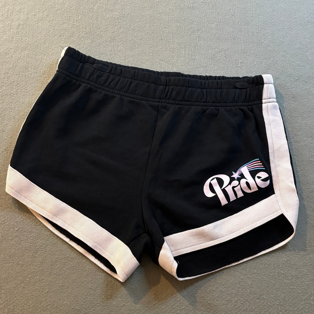 Body Rage Pride Be You Dolphin Shorts Womens L Black Trans Flag Stars Gay NWOT
